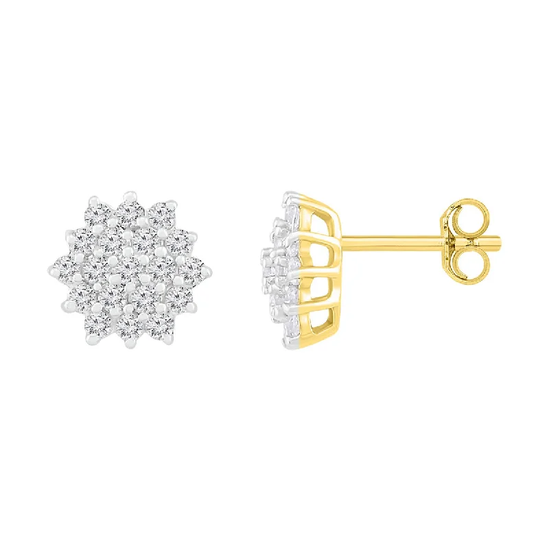 1/5 CTW Diamond Cluster Stud Earrings in 10KT Yellow Gold