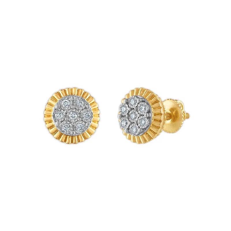 1/5 CTW Diamond Rolex-look Stud Earrings in 10KT Yellow Gold