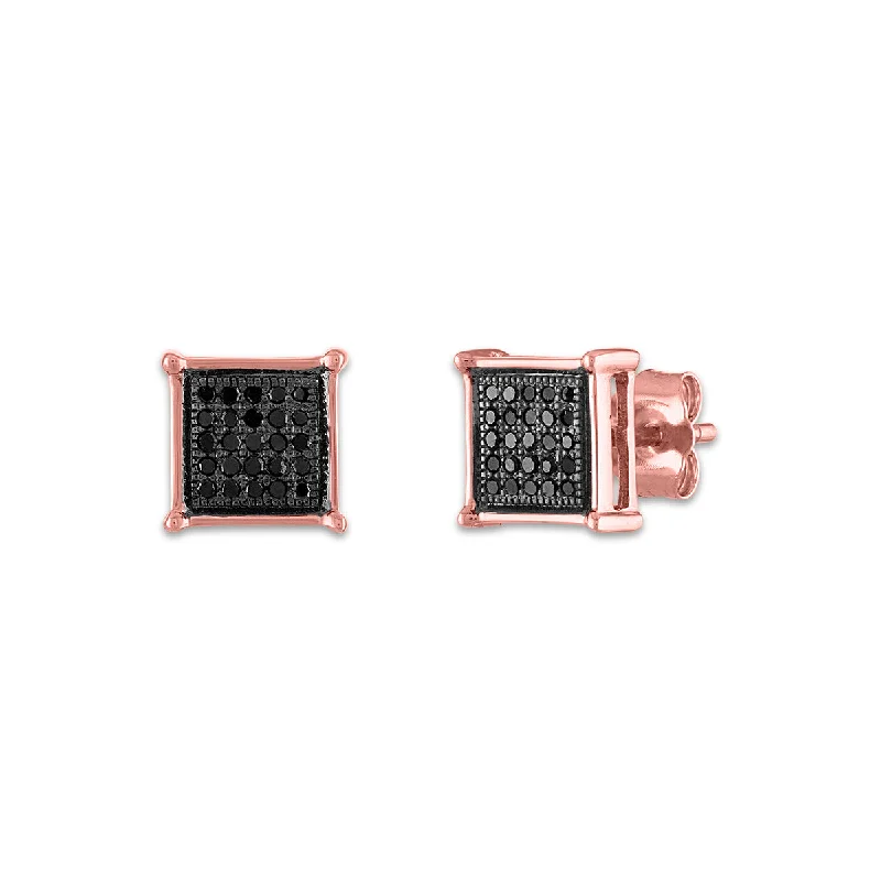 1/6 CTW Diamond Cluster Stud Treated Black Earrings in 10KT Rose Gold