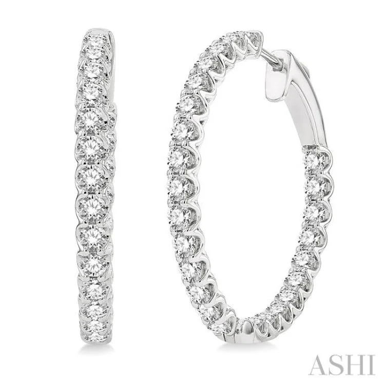 3 Ctw Inside-Out Round Cut Diamond Hoop Earrings in 14K White Gold