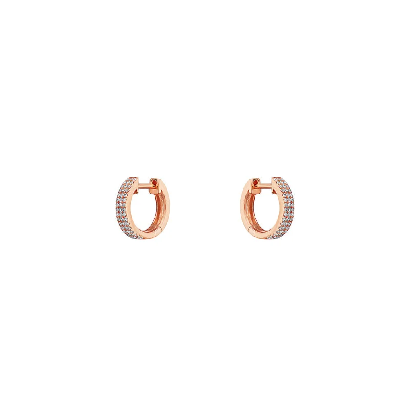 14 Karat Rose Gold Huggie Earrings With Diamonds