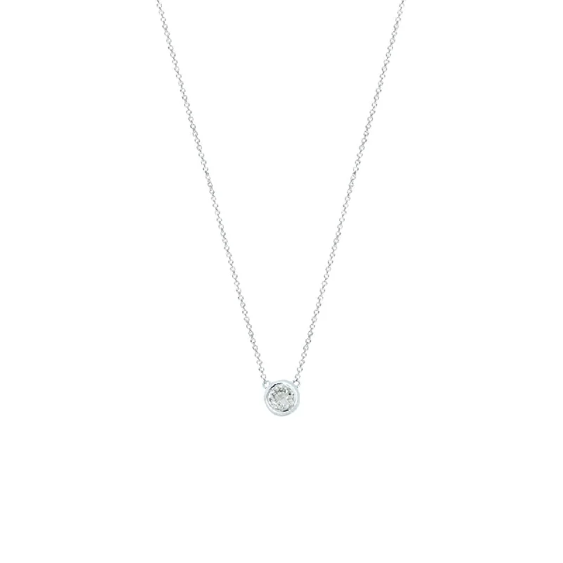 14 Karat White Gold Bezel Necklace with Old European Diamond