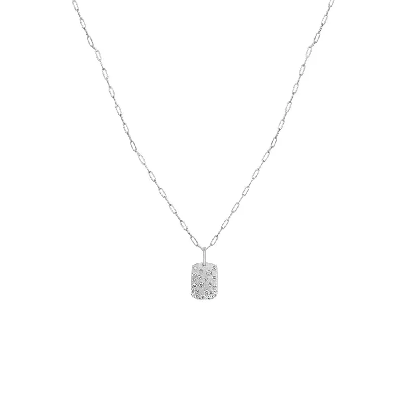 14 Karat White Gold Confetti Dog Tag Pendant with Diamonds