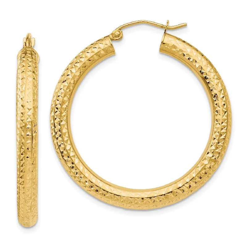 14KT Yellow Gold 35X4MM Diamond-cut Hoop Earrings