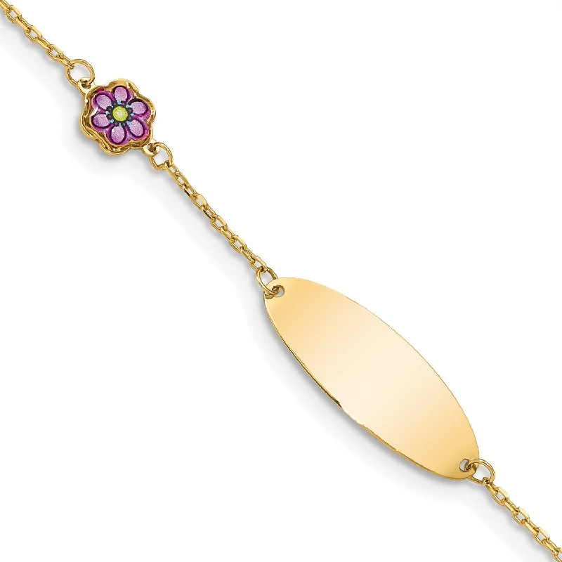 14KT Yellow Gold 5.5-inch Enamel Flower ID Bracelet w/.5-inch Extender