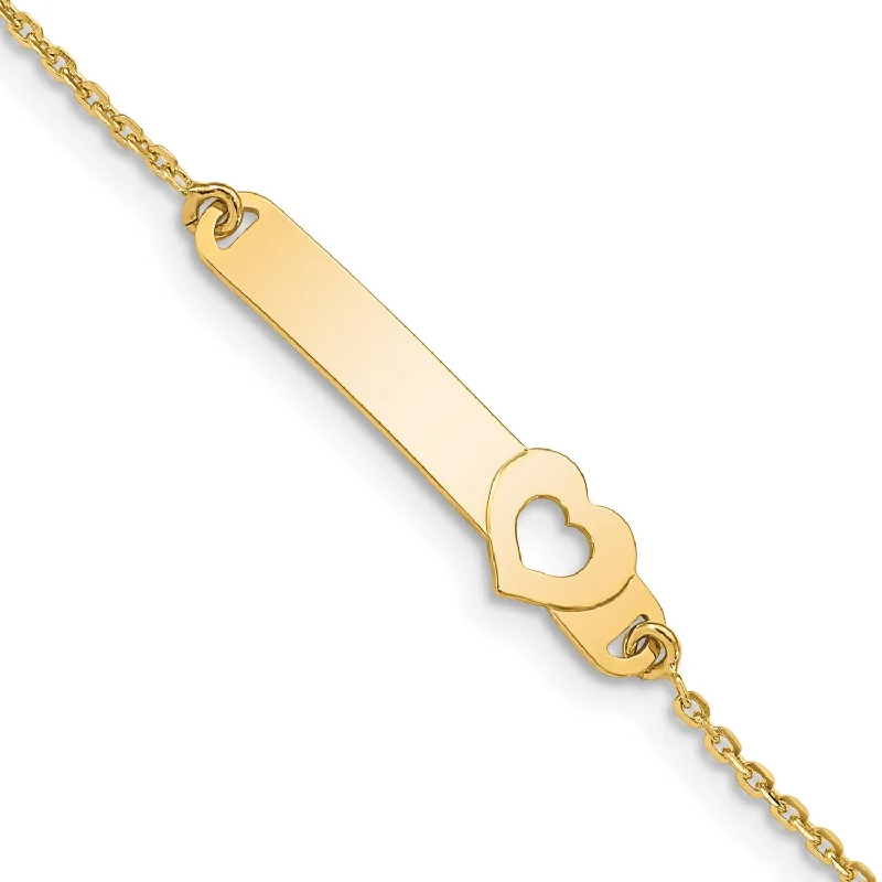 14KT Yellow Gold 5.5-inch Heart ID Bracelet w/1-inch Extender