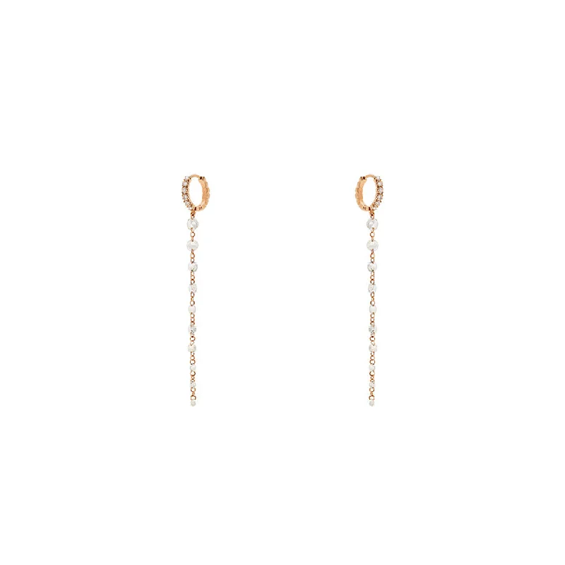 18 Karat Rosé Gold CIEN linnear drop earrings with white Diamond Rose Cut Diamonds