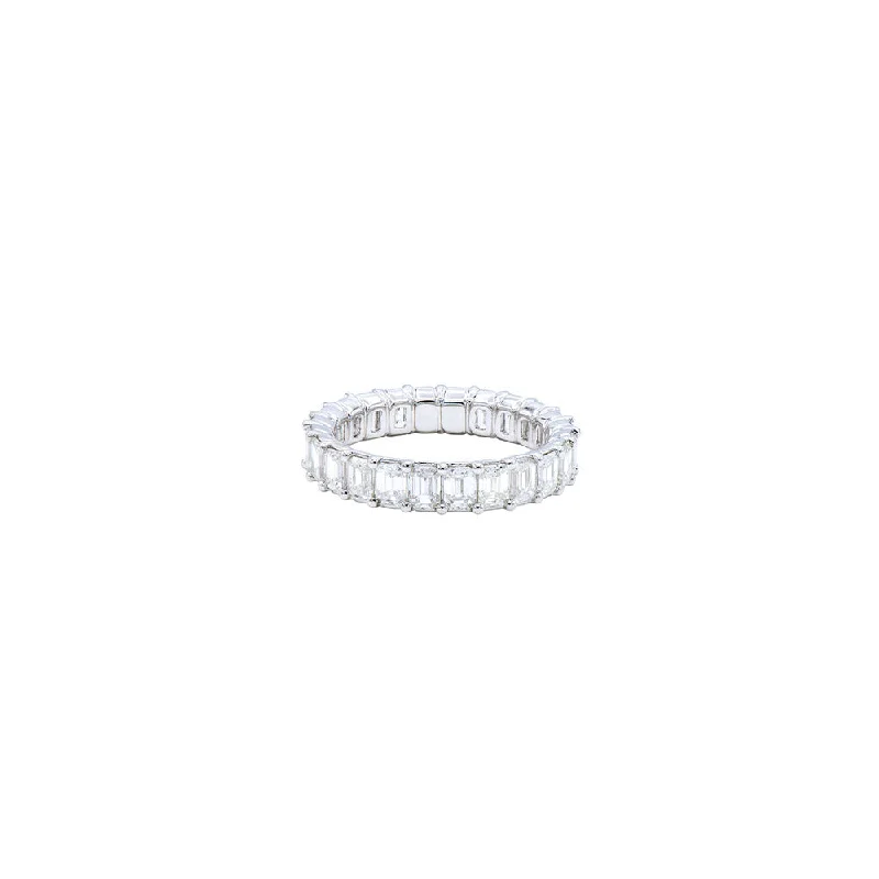 18 Karat White Gold Eternity Band with Emerald Cut Diamonds