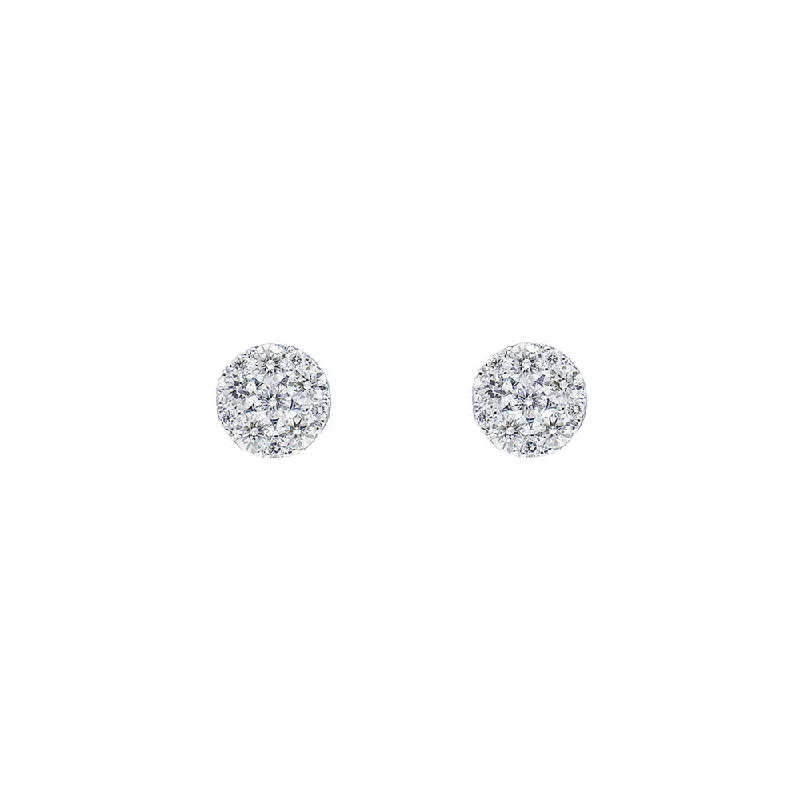 18 Karat White Gold Stud Cluster Diamond Earrings