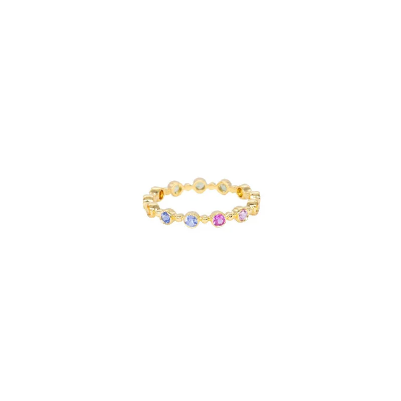 18 Karat Yellow Gold Rainbow Petite Bubble Band with Multi Colored Sapphire