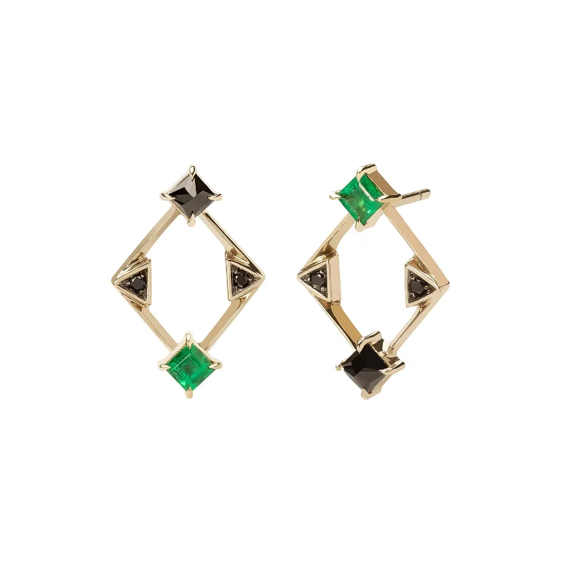 Flipped Emerald & Black Diamond Earrings