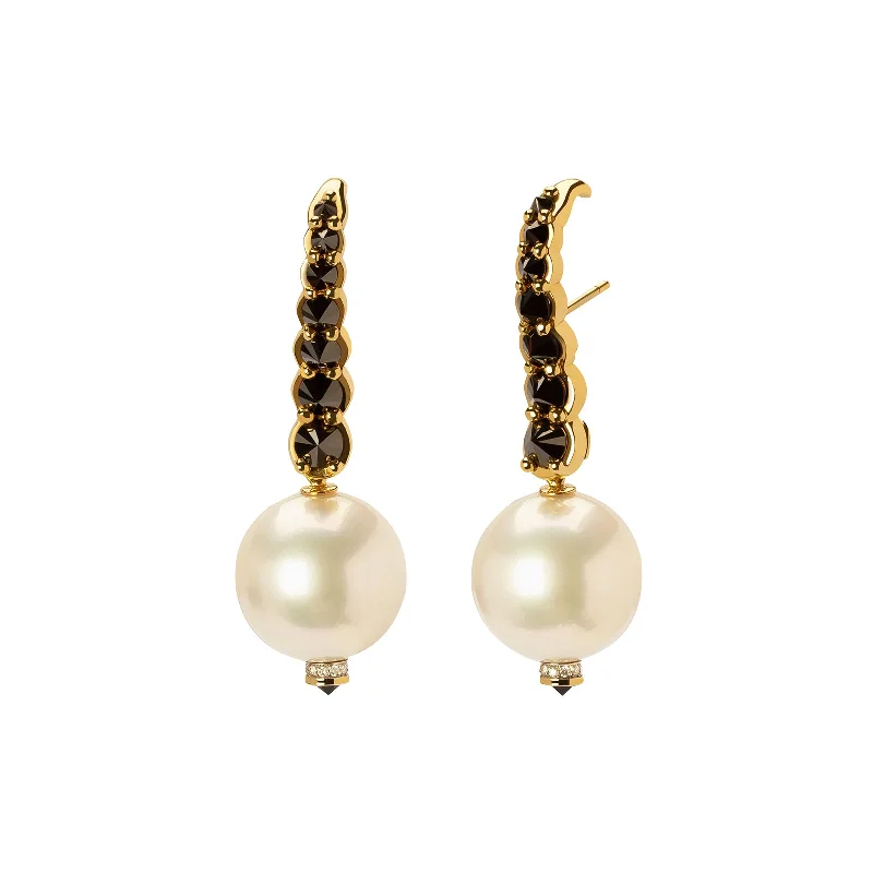 Pearl & Black Diamond Drop Earrings