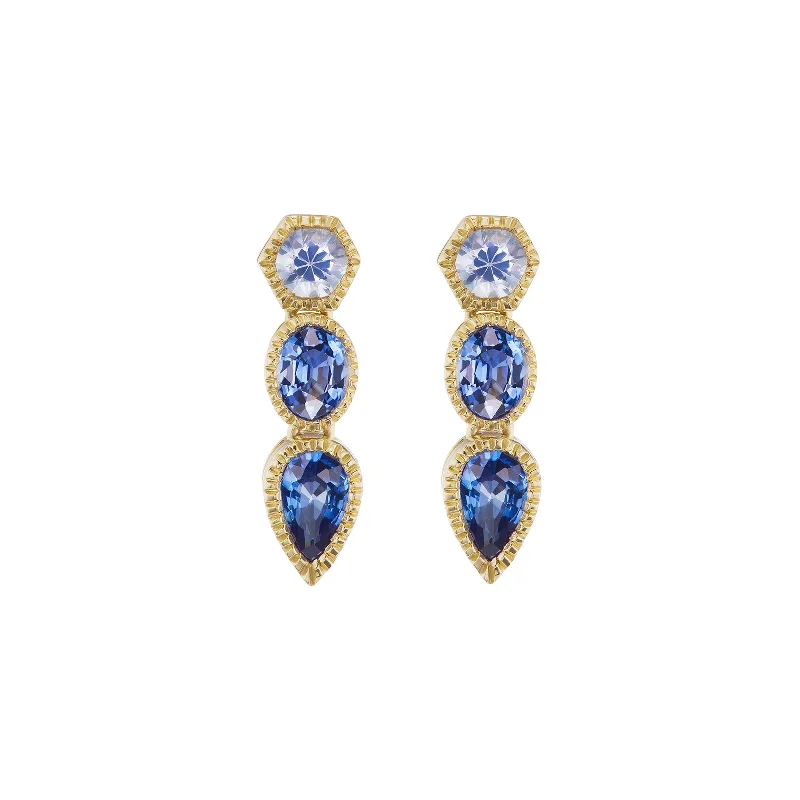 Lakshmi Triple Drop Earrings - Blue Sapphire