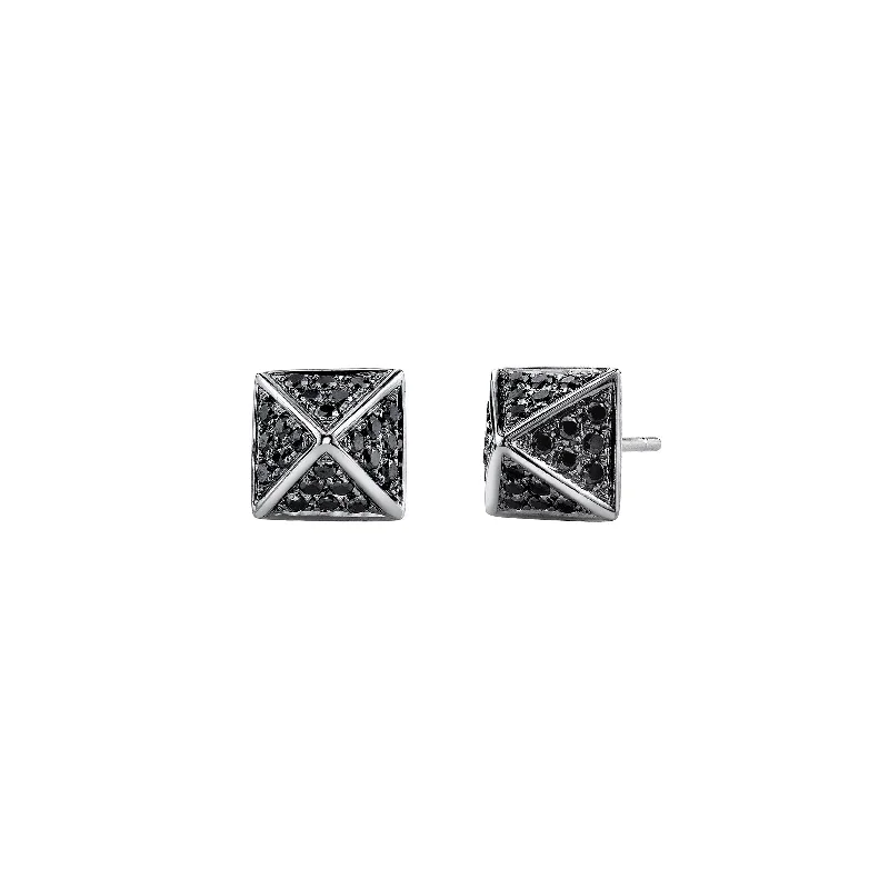 Pyramid Black Diamond Studs - Black Gold