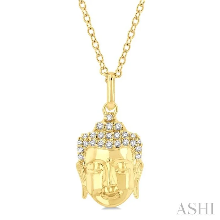 1/10 Ctw Head of Buddha Petite Round Cut Diamond Fashion Pendant With Chain in 10K Yellow Gold