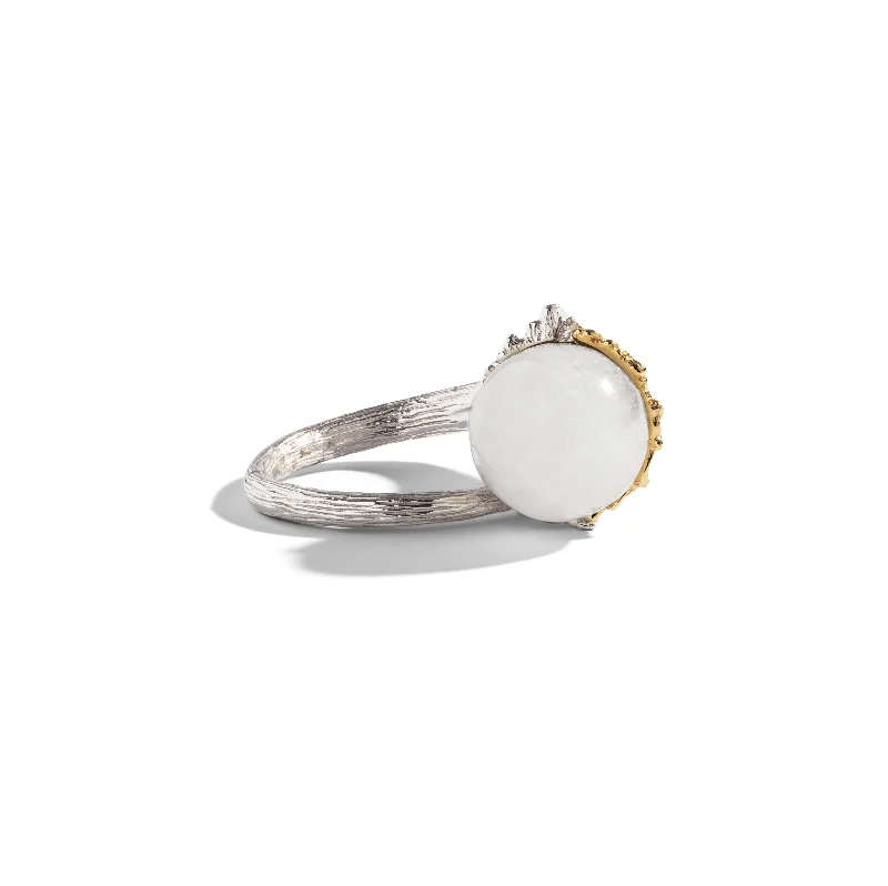 Butterfly Ginkgo Ring with Moonstone and Diamonds