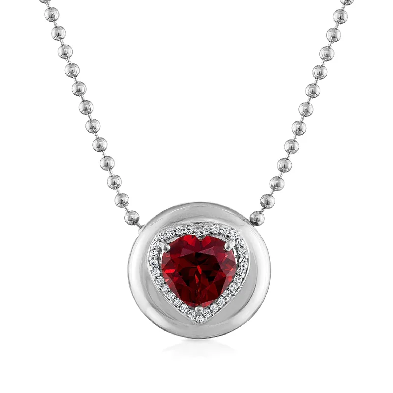 14K White Gold / Heart / Garnet