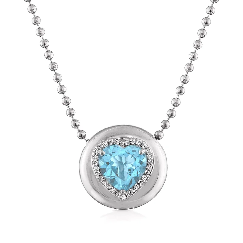 14K White Gold / Heart / Blue Topaz