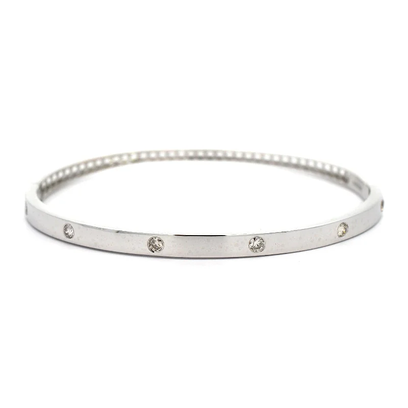 14K White Gold High Polished Diamond Bangle Bracelet