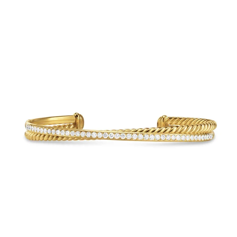 Crossover Two Row Bracelet in 18K Yellow Gold with Diamonds, 6mm