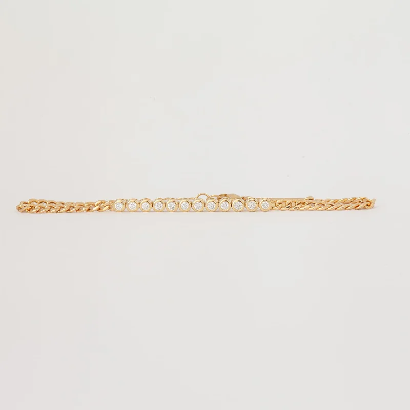 Diamond Bezel Tennis Segment Curb Chain Bracelet