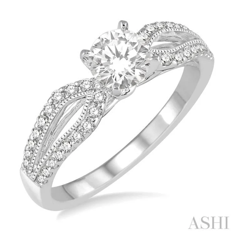 3/8 Ctw Diamond Engagement Ring with 1/5 Ct Round Cut Center Stone in 14K White Gold