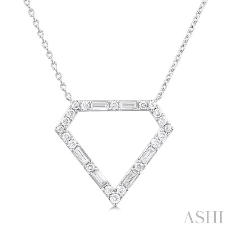 1/3 ctw Geometric Fusion Baguette and Round Cut Diamond Fashion Necklace in 10K White Gold