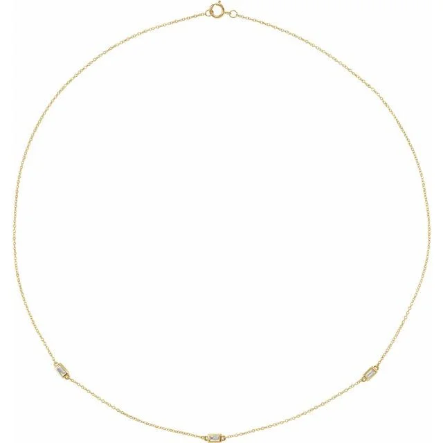 BAGUETTE DIAMOND STATION NECKLACE | 14K GOLD