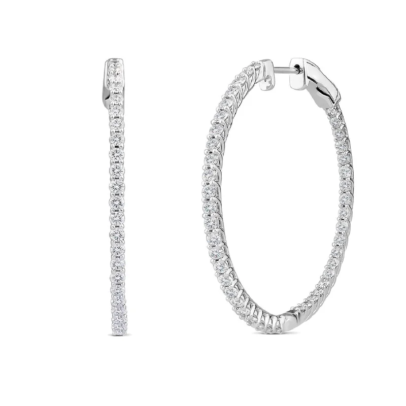 EcoLove 2 CTW Diamond In & Out Hoop Earrings in 14KT White Gold