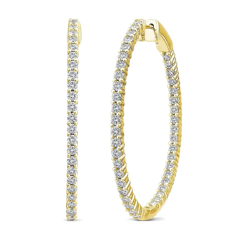 EcoLove 2 CTW Diamond In & Out Hoop Oval Shape Earrings in 14KT Yellow Gold