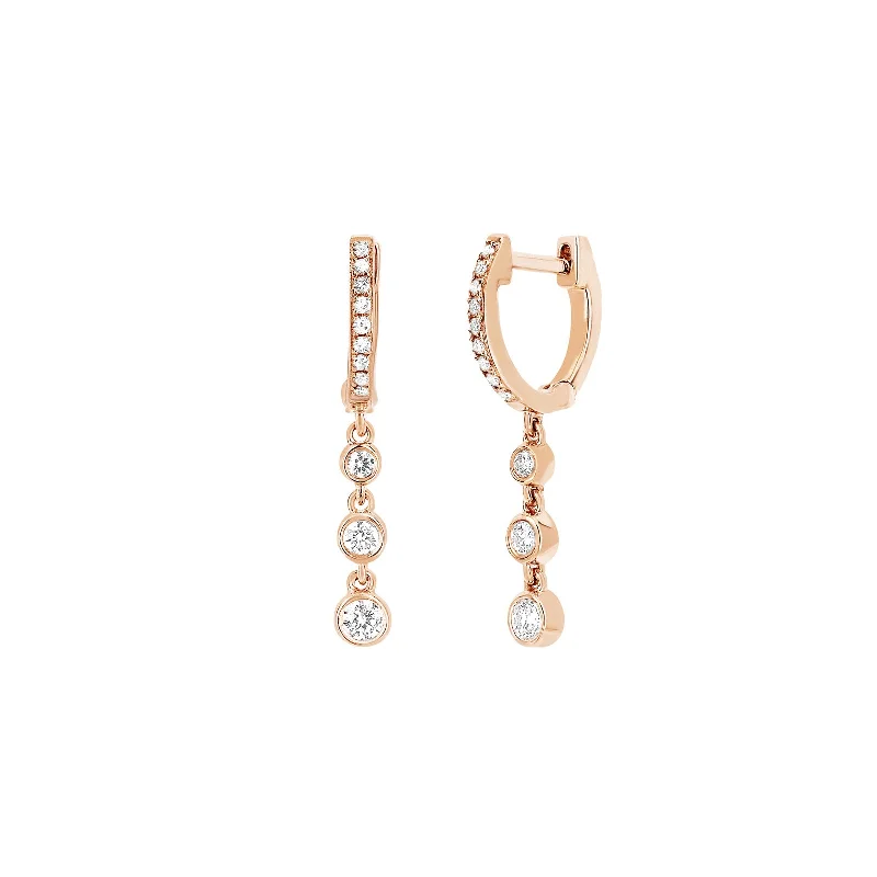 3 Bezel Diamond Drop Huggies - Rose Gold