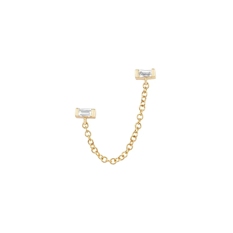 Baguette Diamond Double Chain Earring - Yellow Gold