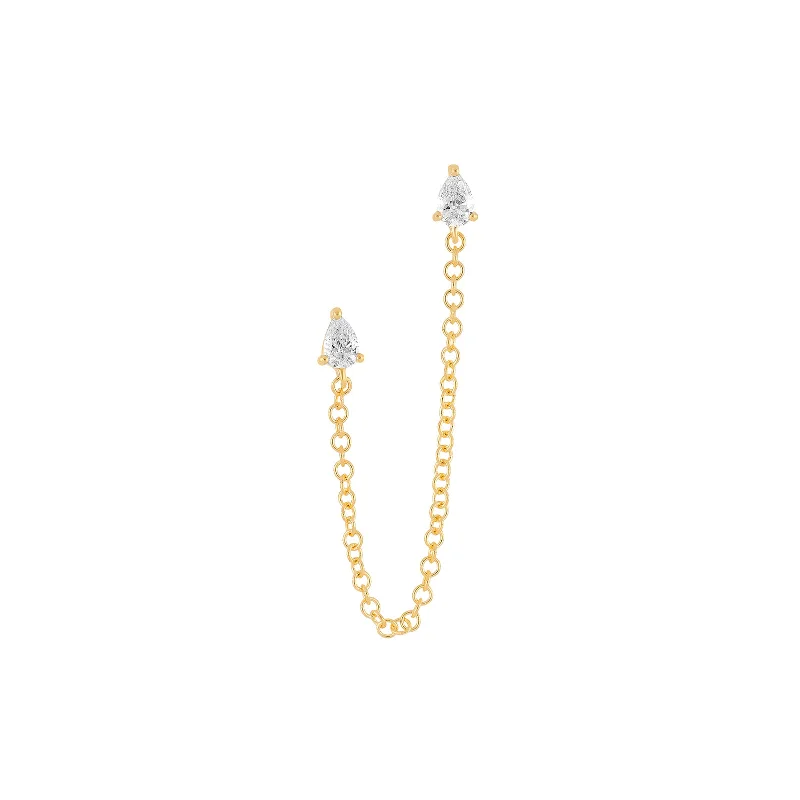 Double Pear Diamond Chain Stud Earring - Yellow Gold