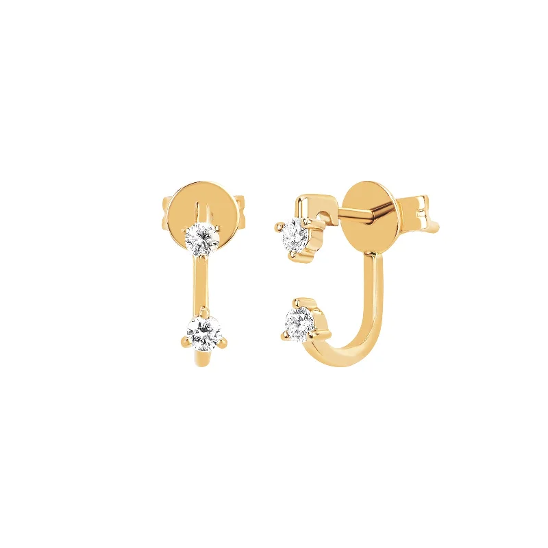 Double Prong Set Diamond Earrings - Yellow Gold