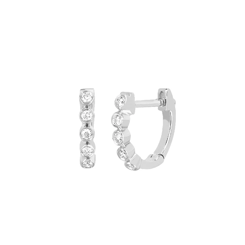 Mini Diamond Bezel Huggies - White Gold