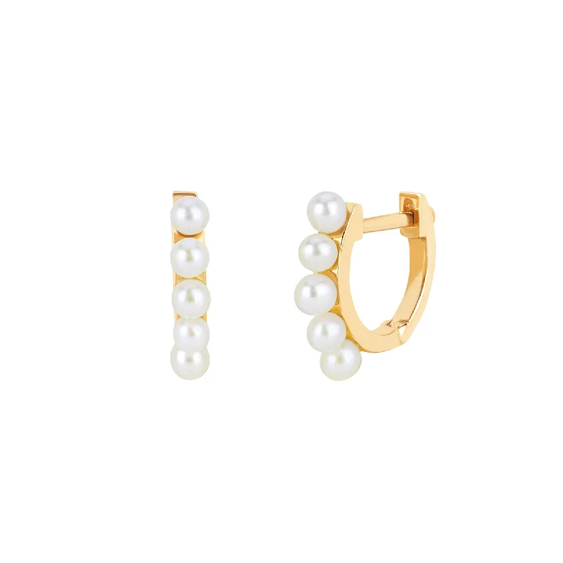 Mini Pearl Huggies - Yellow Gold