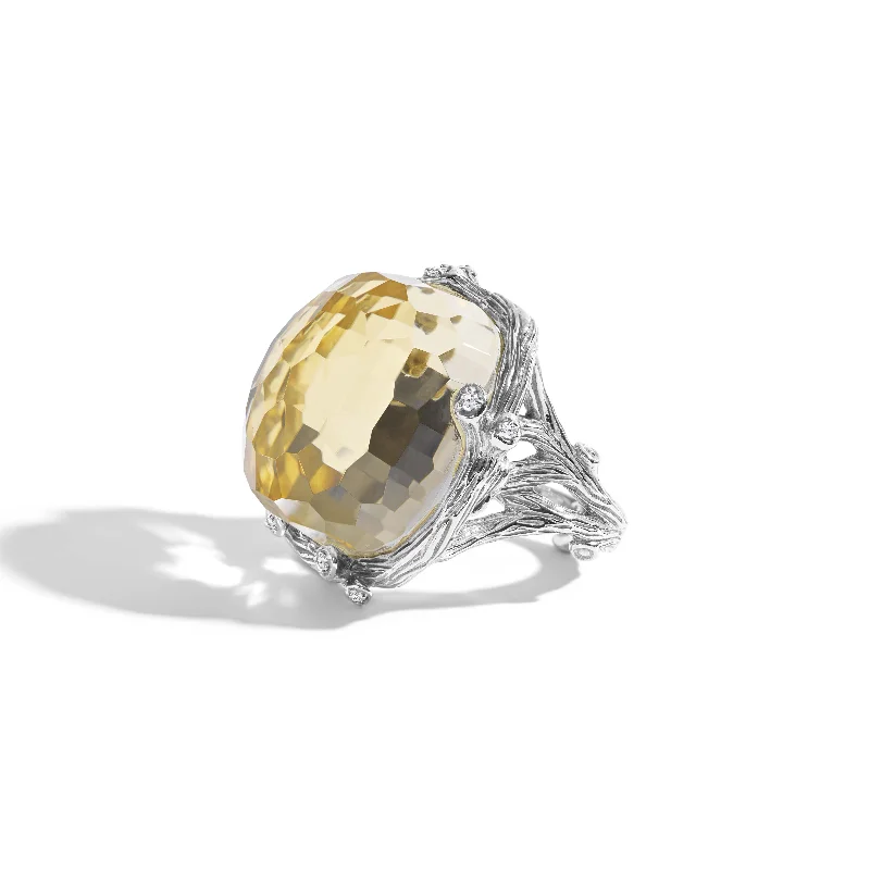 Enchanted Forest Ring with Gold Doublet and Diamonds