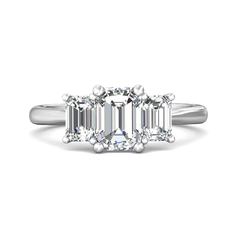 Platinum 3 Stone Emerald Cut Diamond Engagement Ring