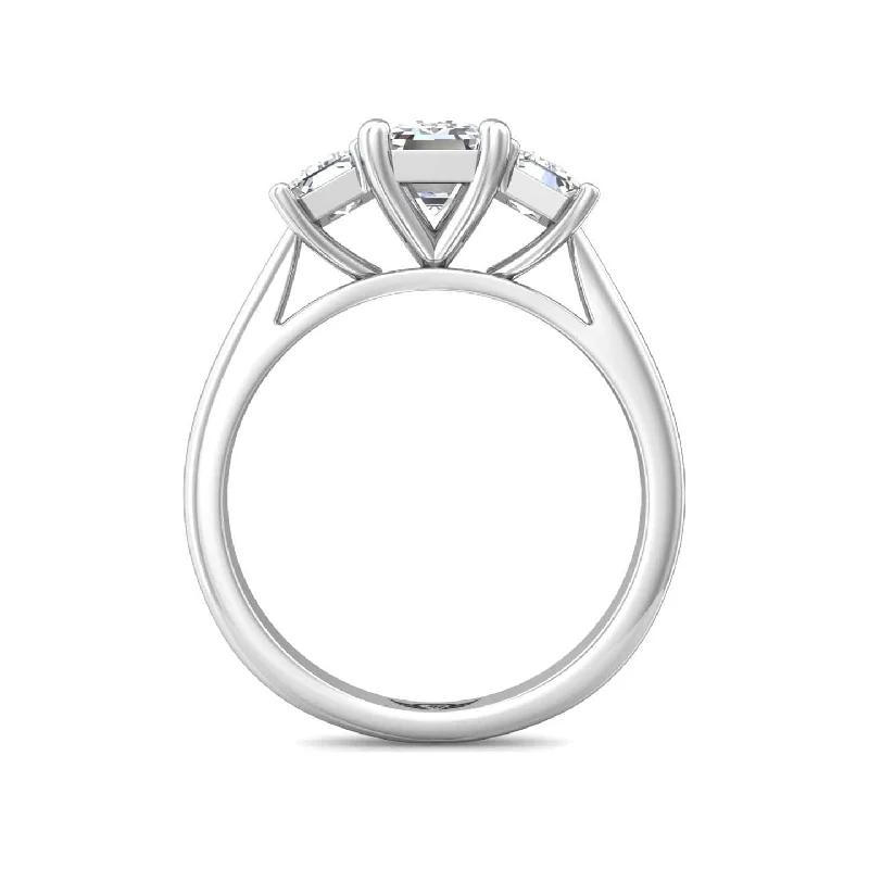 Platinum 3 Stone Emerald Cut Diamond Engagement Ring