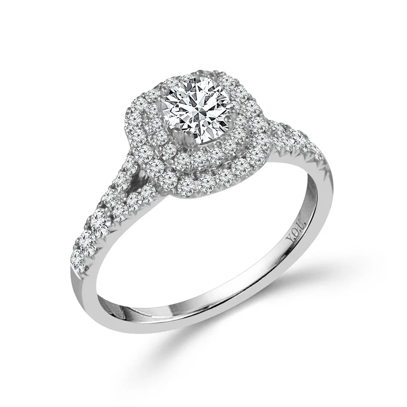 Fink's Exclusive 14K White Gold Cushion and Round Diamond Double Halo Engagement Ring