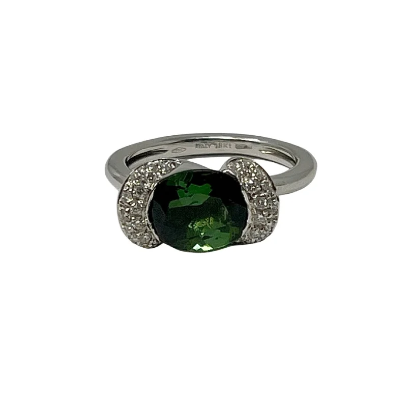 Garavelli 18K White Gold Ring with Green Tourmaline and Diamonds