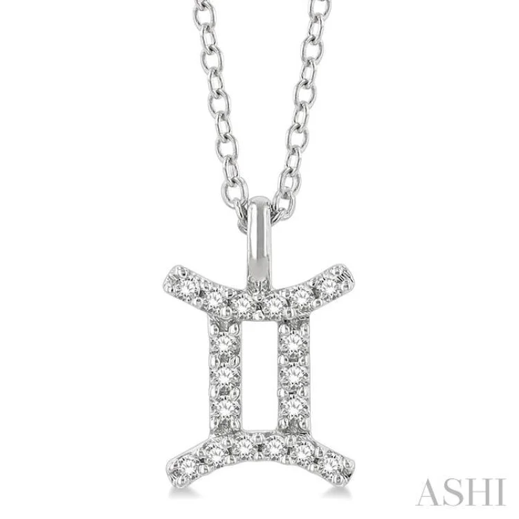 1/10 Ctw Gemini Round Cut Diamond Zodiac Pendant With Chain in 14K White Gold