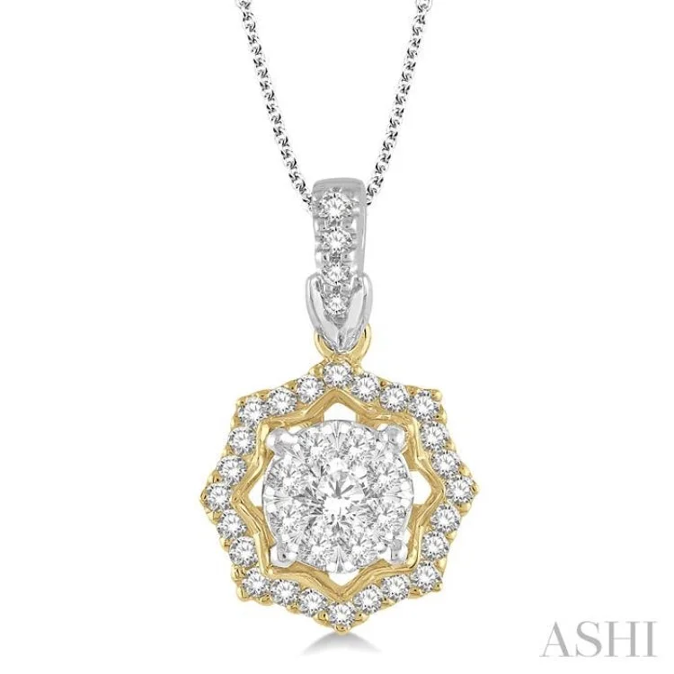 1/3 ctw Star Lattice Lovebright Round Cut Diamond Pendant With Chain in 14K White and Yellow Gold