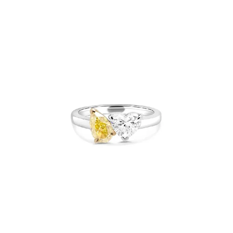 Heart and Pear Yellow and White Diamond Ring