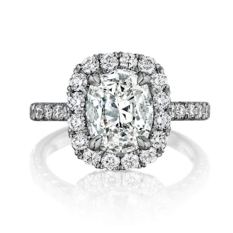 Henri Daussi White Gold Cushion Center Diamond Halo Engagement Ring