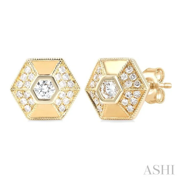 3/8 ctw Hexagon Shape Single Cut Diamond Fashion Stud Earrings in 14K Yellow Gold