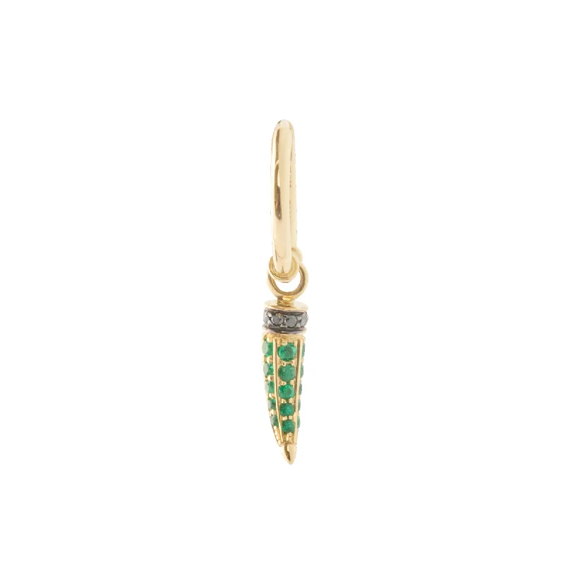 Horn Huggie Earring - Emerald and Black Diamond