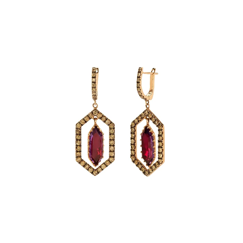 Caprice Floating Hex Earrings - Scarlet