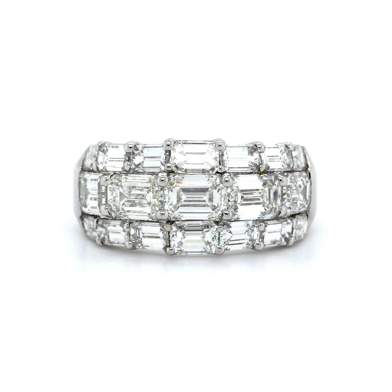 Platinum 3 Row Emerald Cut Diamond Band