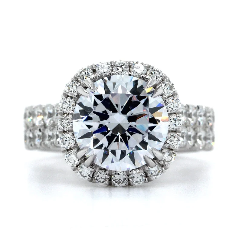 Platinum 2 Row Diamond Halo Engagement Ring Setting